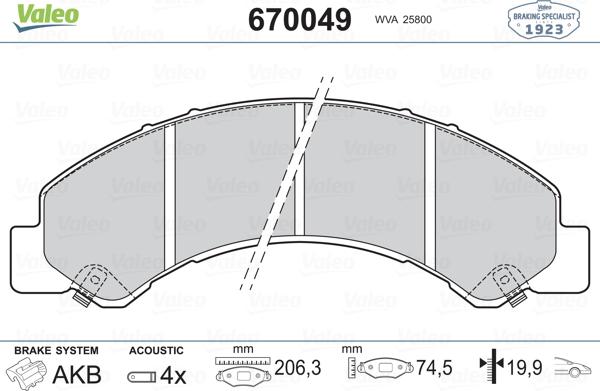 Valeo 670049 - Гальмівні колодки, дискові гальма autozip.com.ua