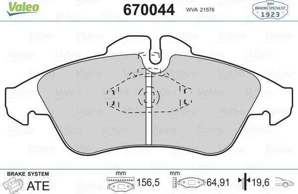 Valeo 670044 - Гальмівні колодки, дискові гальма autozip.com.ua