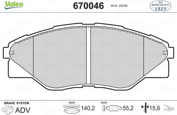 Valeo 670046 - Гальмівні колодки, дискові гальма autozip.com.ua