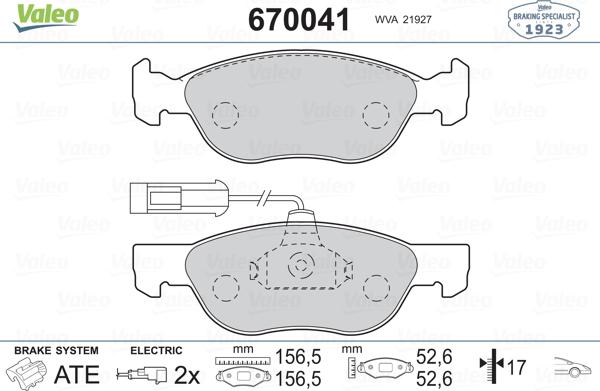 Valeo 670041 - Гальмівні колодки, дискові гальма autozip.com.ua