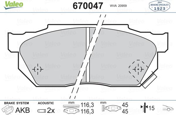 VALEO 670047 - Гальмівні колодки, дискові гальма autozip.com.ua