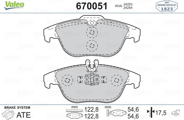 Valeo 670051 - Гальмівні колодки, дискові гальма autozip.com.ua