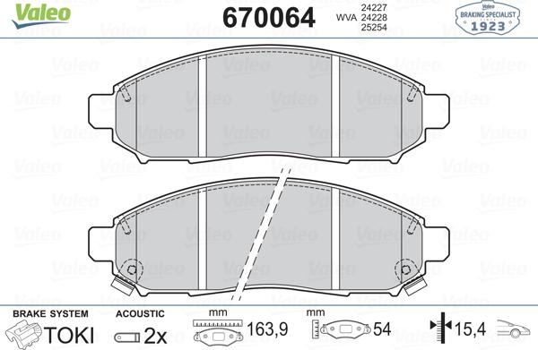 VALEO 670064 - Гальмівні колодки, дискові гальма autozip.com.ua