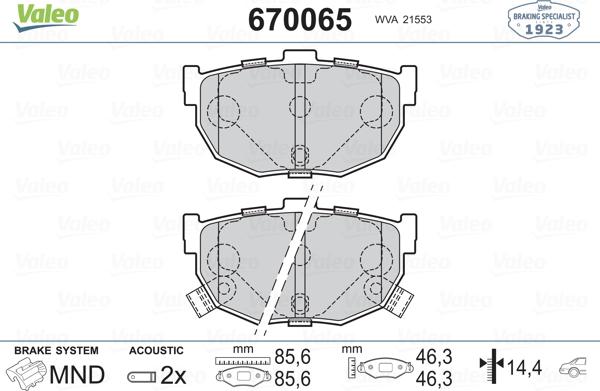 Valeo 670065 - Гальмівні колодки, дискові гальма autozip.com.ua