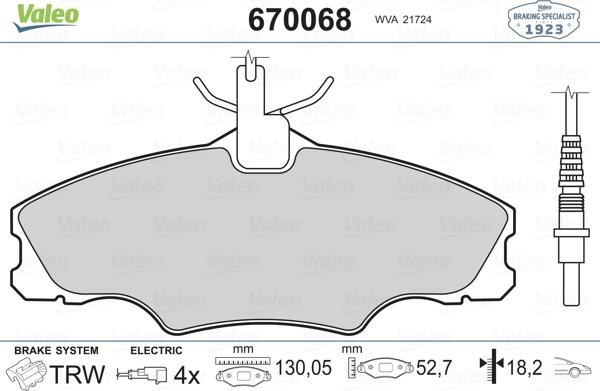 Valeo 670068 - Гальмівні колодки, дискові гальма autozip.com.ua