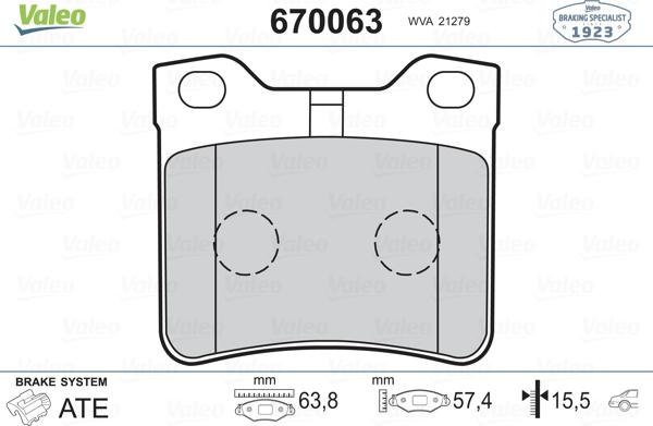 VALEO 670063 - Гальмівні колодки, дискові гальма autozip.com.ua