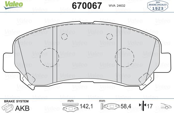 Valeo 670067 - Гальмівні колодки, дискові гальма autozip.com.ua