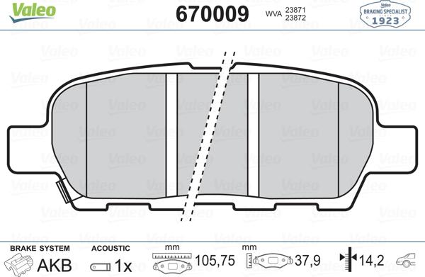 Valeo 670009 - Гальмівні колодки, дискові гальма autozip.com.ua