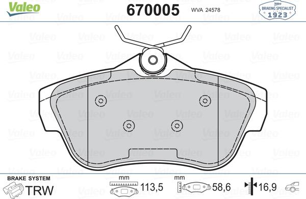 Valeo 670005 - Гальмівні колодки, дискові гальма autozip.com.ua