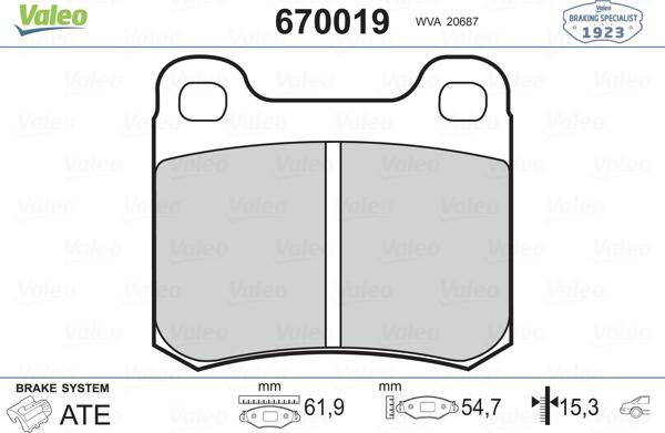 Valeo 670019 - Гальмівні колодки, дискові гальма autozip.com.ua