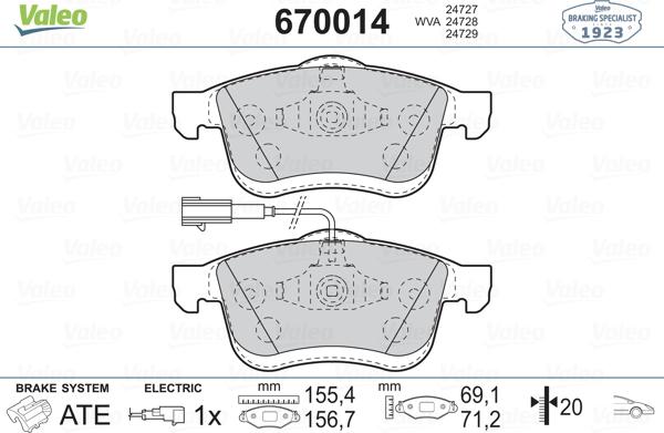 Valeo 670014 - Гальмівні колодки, дискові гальма autozip.com.ua