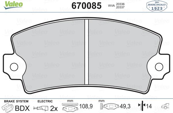 Valeo 670085 - Гальмівні колодки, дискові гальма autozip.com.ua