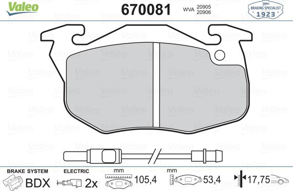 Valeo 670081 - Гальмівні колодки, дискові гальма autozip.com.ua