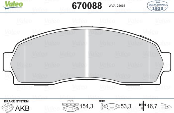 Valeo 670088 - Гальмівні колодки, дискові гальма autozip.com.ua