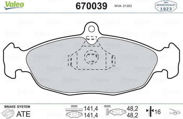 Valeo 670039 - Гальмівні колодки, дискові гальма autozip.com.ua