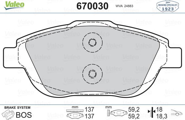 Valeo 670030 - Гальмівні колодки, дискові гальма autozip.com.ua