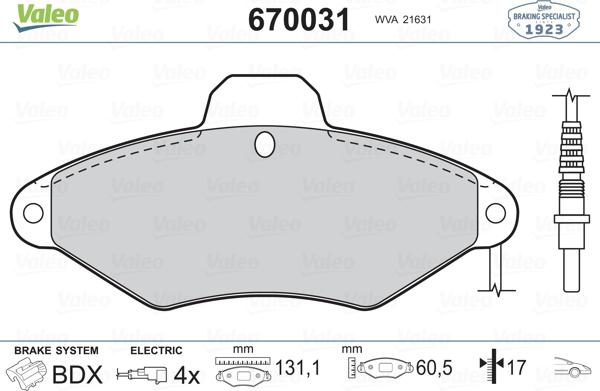 Valeo 670031 - Гальмівні колодки, дискові гальма autozip.com.ua