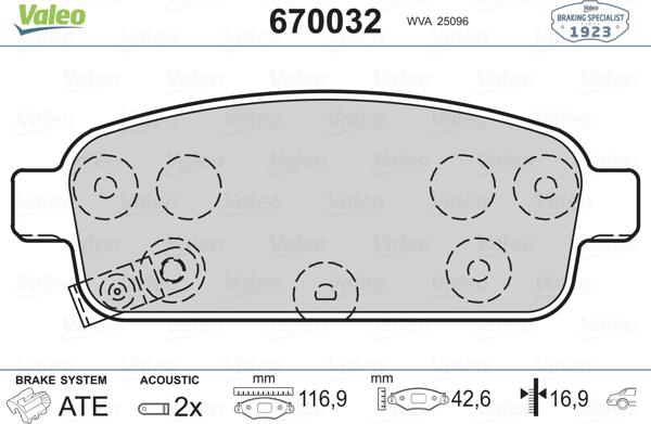 Valeo 670032 - Гальмівні колодки, дискові гальма autozip.com.ua