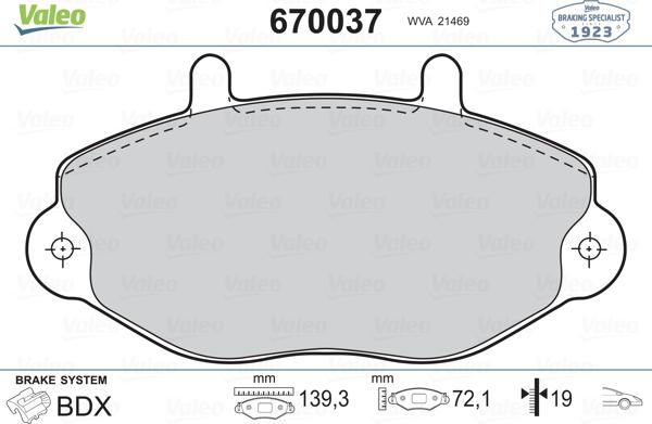 Valeo 670037 - Гальмівні колодки, дискові гальма autozip.com.ua