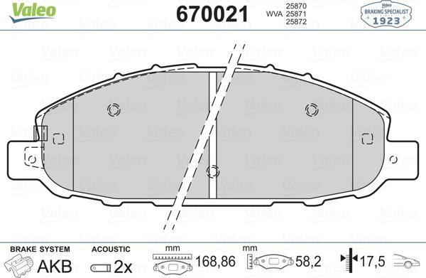 Valeo 670021 - Гальмівні колодки, дискові гальма autozip.com.ua