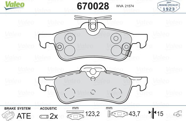 Valeo 670028 - Гальмівні колодки, дискові гальма autozip.com.ua