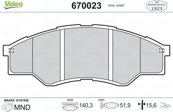 Valeo 670023 - Гальмівні колодки, дискові гальма autozip.com.ua