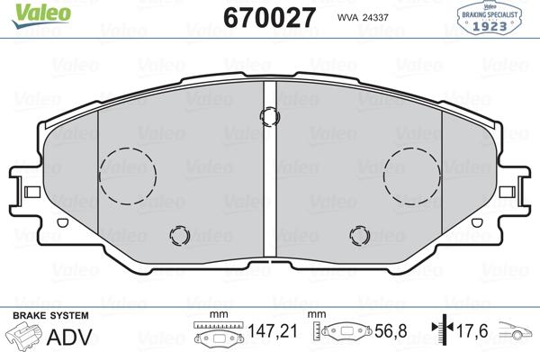 Valeo 670027 - Гальмівні колодки, дискові гальма autozip.com.ua