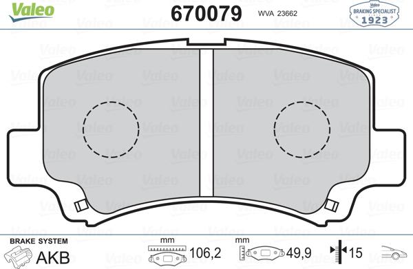 Valeo 670079 - Гальмівні колодки, дискові гальма autozip.com.ua