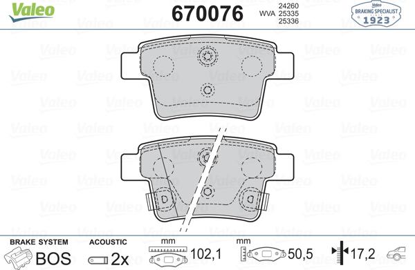 Valeo 670076 - Гальмівні колодки, дискові гальма autozip.com.ua