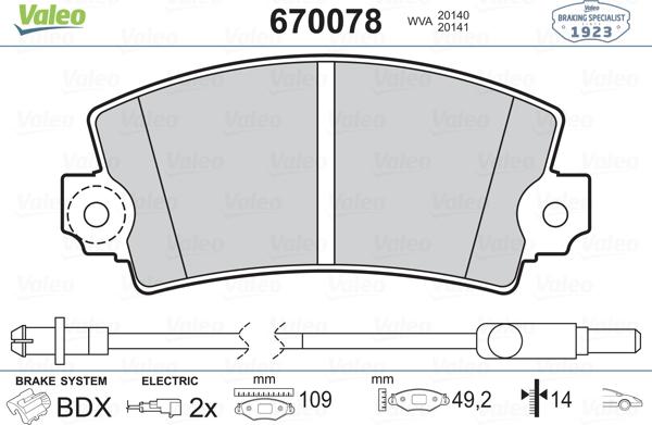 Valeo 670078 - Гальмівні колодки, дискові гальма autozip.com.ua