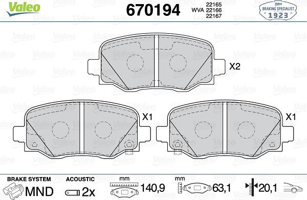 Valeo 670194 - Гальмівні колодки, дискові гальма autozip.com.ua