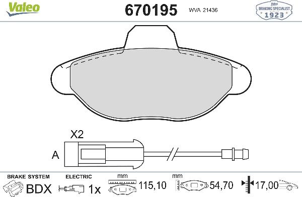 VALEO 670195 - Гальмівні колодки, дискові гальма autozip.com.ua