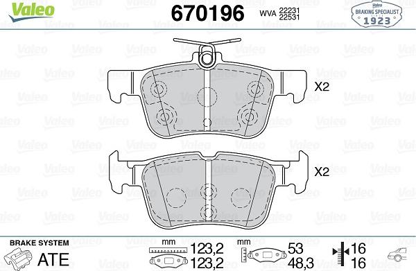 VALEO 670196 - Гальмівні колодки, дискові гальма autozip.com.ua