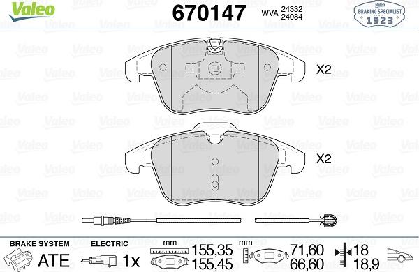 Valeo 670147 - Гальмівні колодки, дискові гальма autozip.com.ua