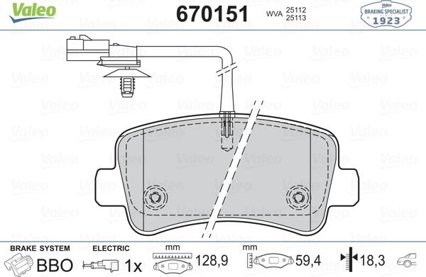 VALEO 670151 - Гальмівні колодки, дискові гальма autozip.com.ua
