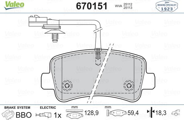 Valeo 670151 - Гальмівні колодки, дискові гальма autozip.com.ua