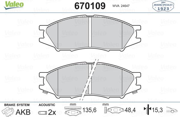 Valeo 670109 - Гальмівні колодки, дискові гальма autozip.com.ua