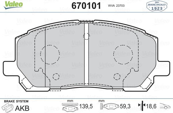 Valeo 670101 - Гальмівні колодки, дискові гальма autozip.com.ua