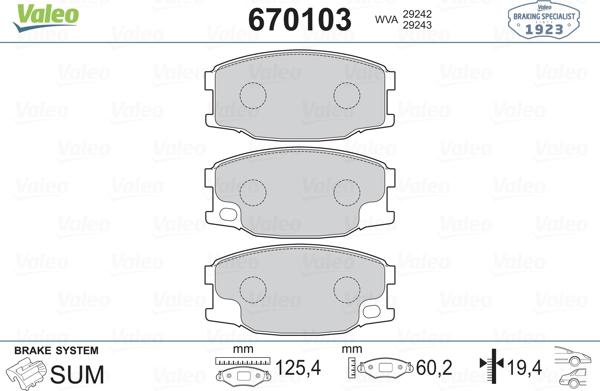 Valeo 670103 - Гальмівні колодки, дискові гальма autozip.com.ua