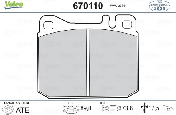 Valeo 670110 - Гальмівні колодки, дискові гальма autozip.com.ua