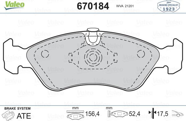 VALEO 670184 - Гальмівні колодки, дискові гальма autozip.com.ua