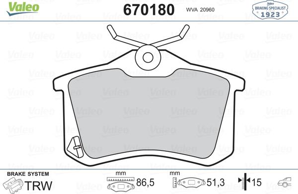 VALEO 670180 - Гальмівні колодки, дискові гальма autozip.com.ua