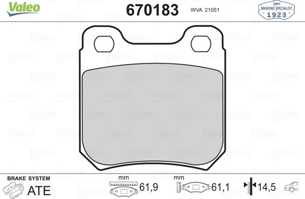 Valeo 670183 - Гальмівні колодки, дискові гальма autozip.com.ua