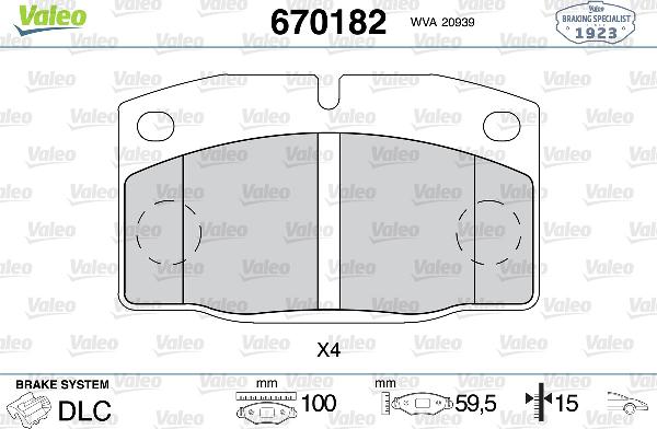 VALEO 670182 - Гальмівні колодки, дискові гальма autozip.com.ua