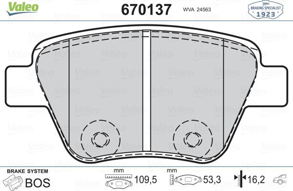 Valeo 670137 - Гальмівні колодки, дискові гальма autozip.com.ua