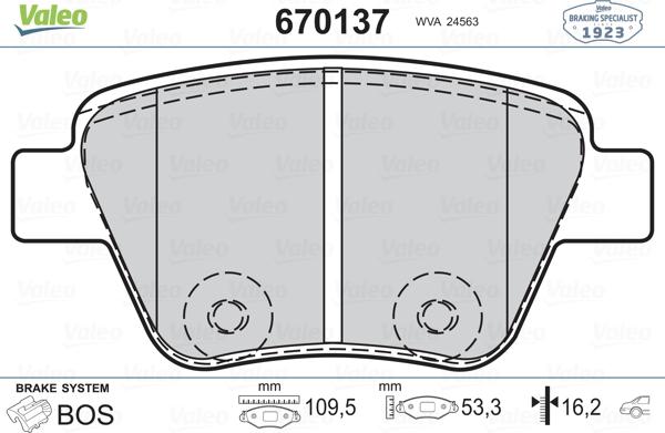 VALEO 670137 - Гальмівні колодки, дискові гальма autozip.com.ua
