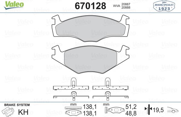 VALEO 670128 - Гальмівні колодки, дискові гальма autozip.com.ua
