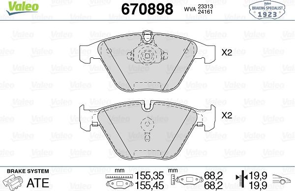 Valeo 670898 - Гальмівні колодки, дискові гальма autozip.com.ua