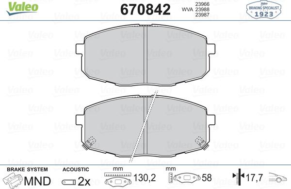 Valeo 670842 - Гальмівні колодки, дискові гальма autozip.com.ua