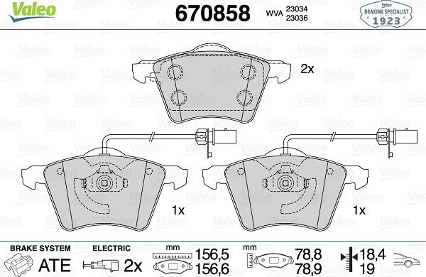 Valeo 670858 - Гальмівні колодки, дискові гальма autozip.com.ua